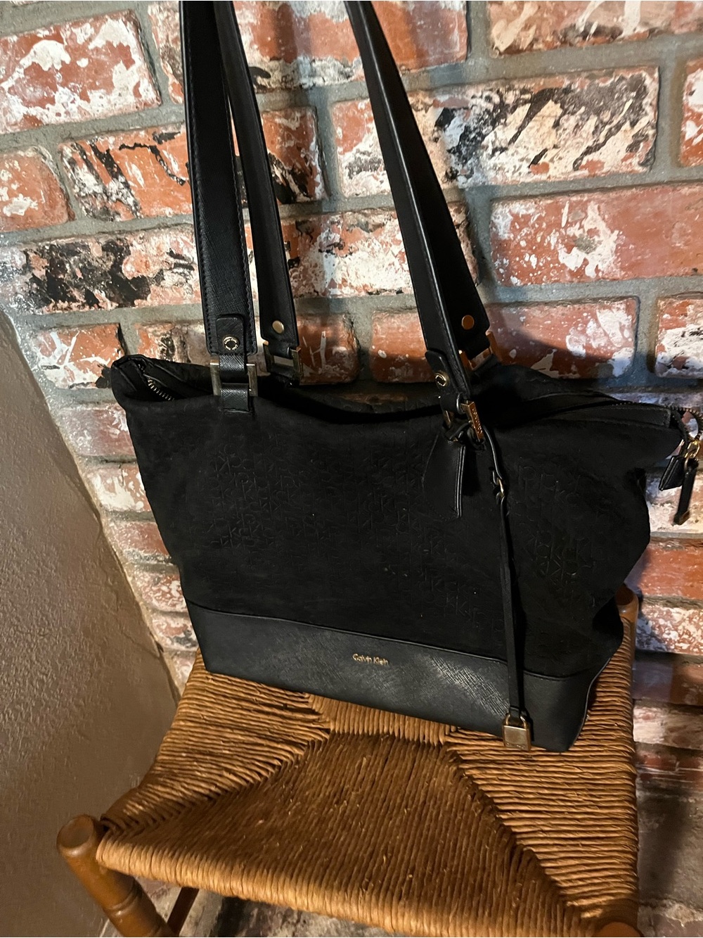 Y2K Calvin Klein Black Suede and Leather Shoulder Bag